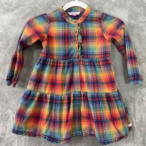 Ruffle Butts Girls Plaid Dress Tunic Size 5 Long Sleeve Ruffles Orange Blue Fall